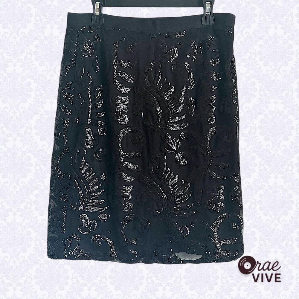 Greylin Anthropologie Black Trixie Sequin Pencil Skirt Size Small Petite SP